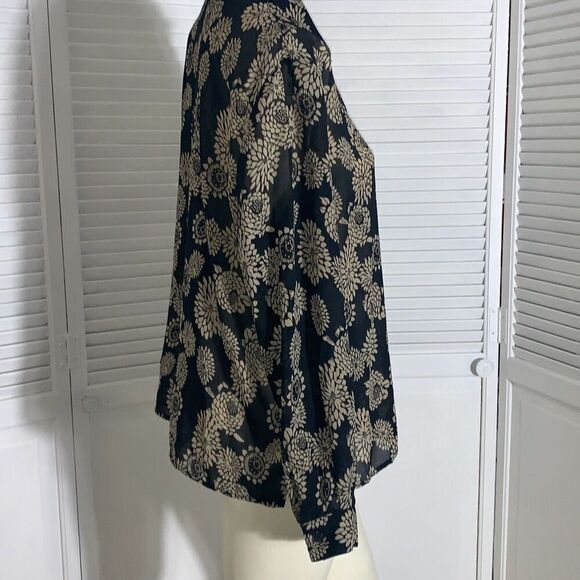 Vintage 90’s Sheer Black Floral All Over Print Button Down Long Sleeve Shirt Siz - Picture 6 of 11